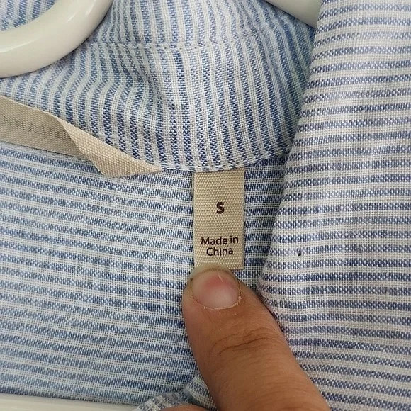 Soft Surroundings Linen Maxi Dress Blue White Striped Embroidered Side Slits S - Picture 7 of 11